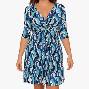 Boden Blue Patterned V-Neck Jersey Dress